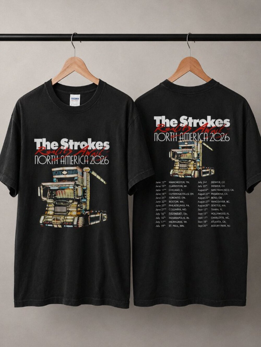 The Strokes North America 2026 Tour Tee, Gildan Concert Shirt